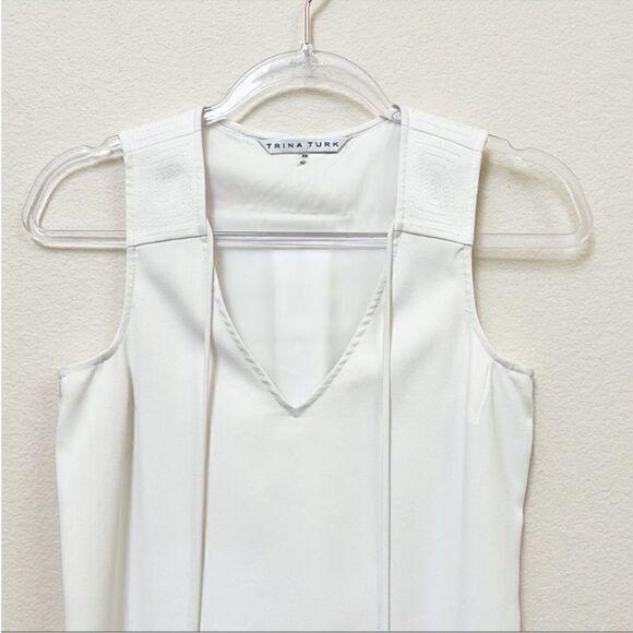 Trina Turk White V Neck Metal Tassel Shift Dress - Picture 2 of 10